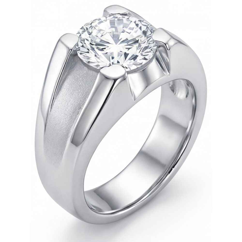 Men's Ring 14K White Gold with Diamond – side view