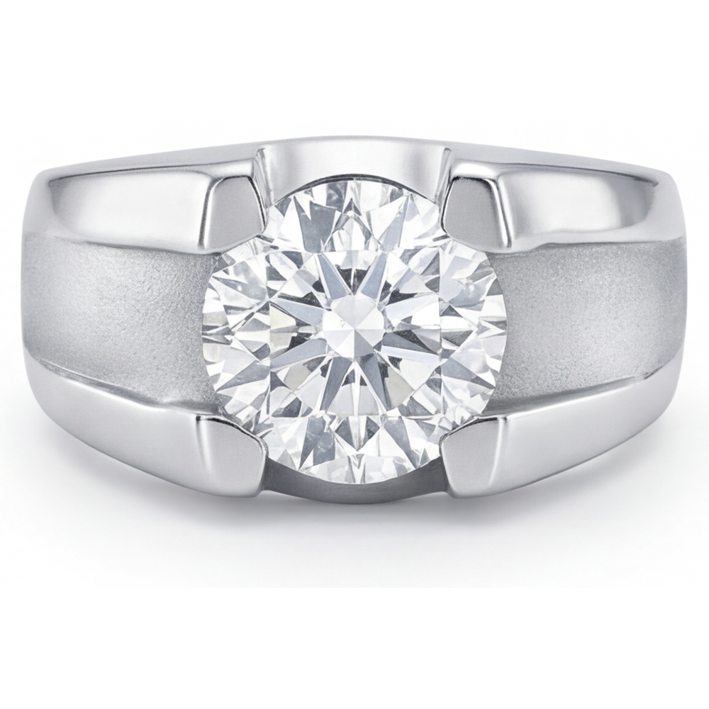 Diamond Round Cut Men's Ring in 14K White Gold – angle view
