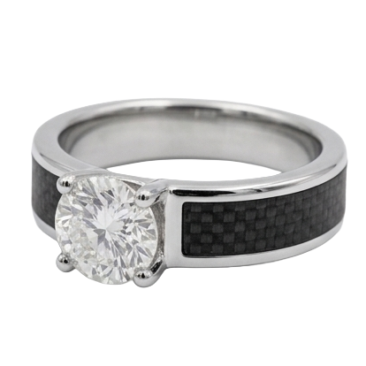 Diamond Round Cut Mens Ring in 14K Two Tone Gold – front view