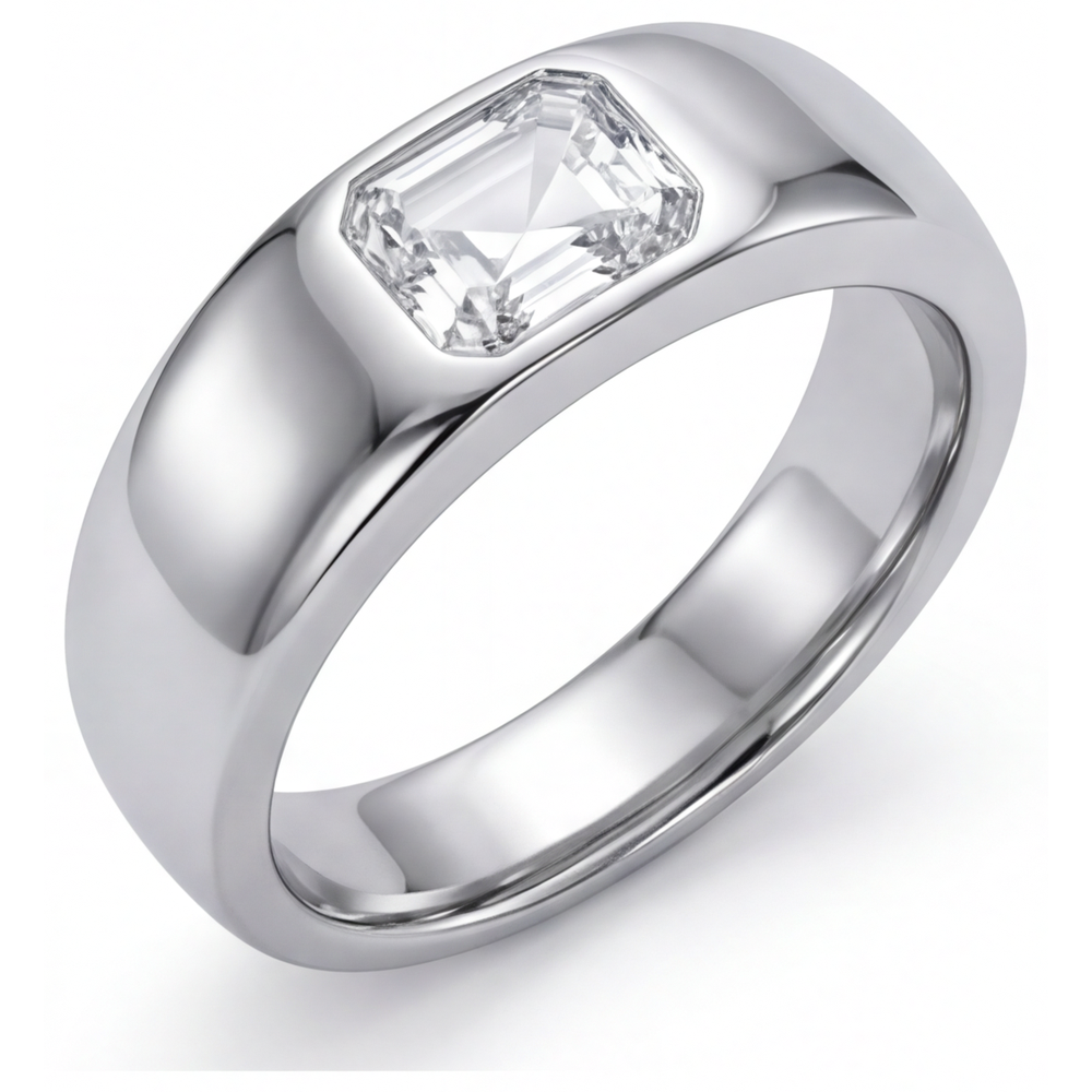 Step Cut Diamond ring in 14 Karat White Gold – front view