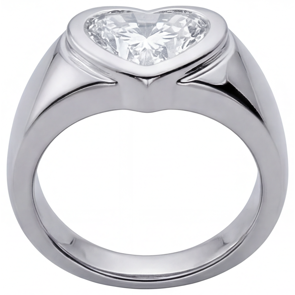 Diamond Heart Cut Mens Ring in 14K White Gold – angle view