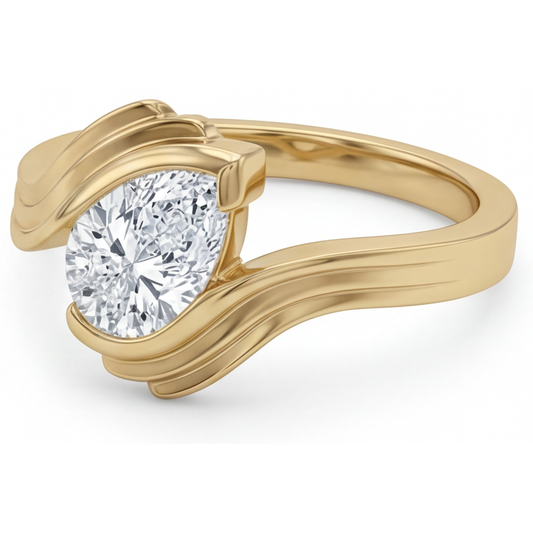 Diamond Pear Cut Solitaire Engagement Ring in 14 Karat Yellow Gold – front view