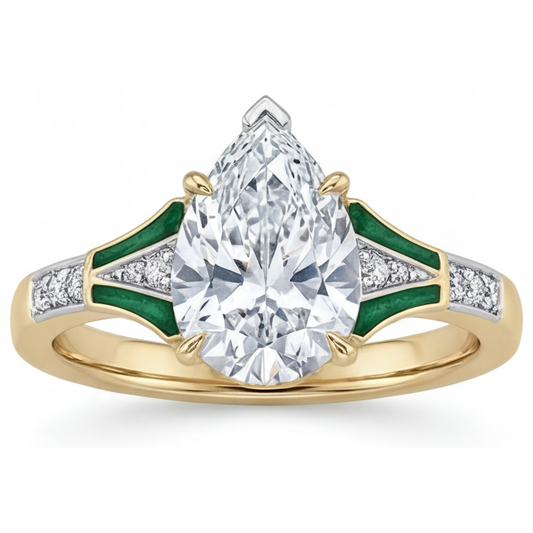 Diamond Pear Cut Solitaire Ring with Accents in 14K Two Tone Gold – main view