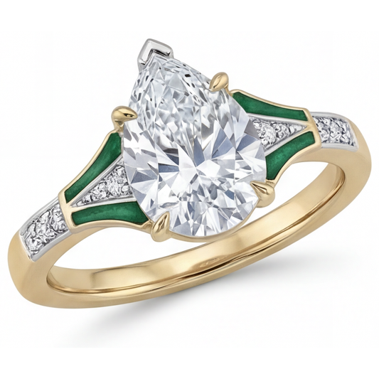 Natural Diamond Solitaire Ring with Accents 2 ct 14K Two Tone Gold – side view