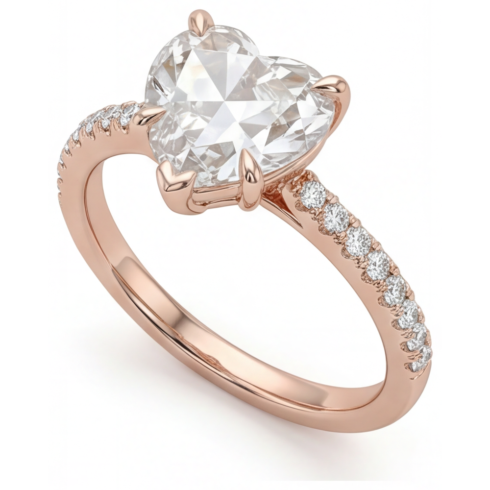 Heart Shape Diamond ring in 14K Rose Gold – front view