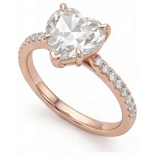 Heart Shape Diamond ring in 14K Rose Gold – front view