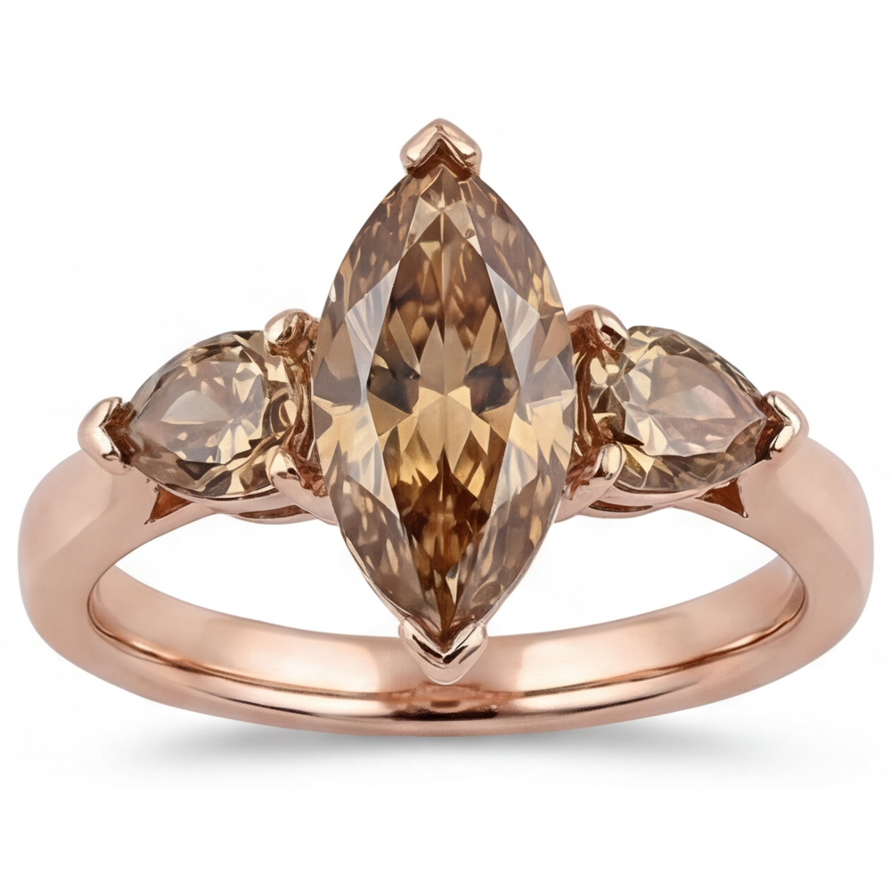 Three Stone Ring 14K Rose Gold with Diamond – front view