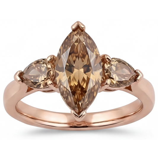 Three Stone Ring 14K Rose Gold with Diamond – front view