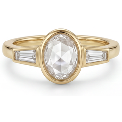 Handmade Three Stone Ring with Antique Rose Cut Diamond – 2 ct