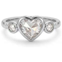 Antique Rose Cut Diamond Three Stone Ring 2 ct – 14K White Gold