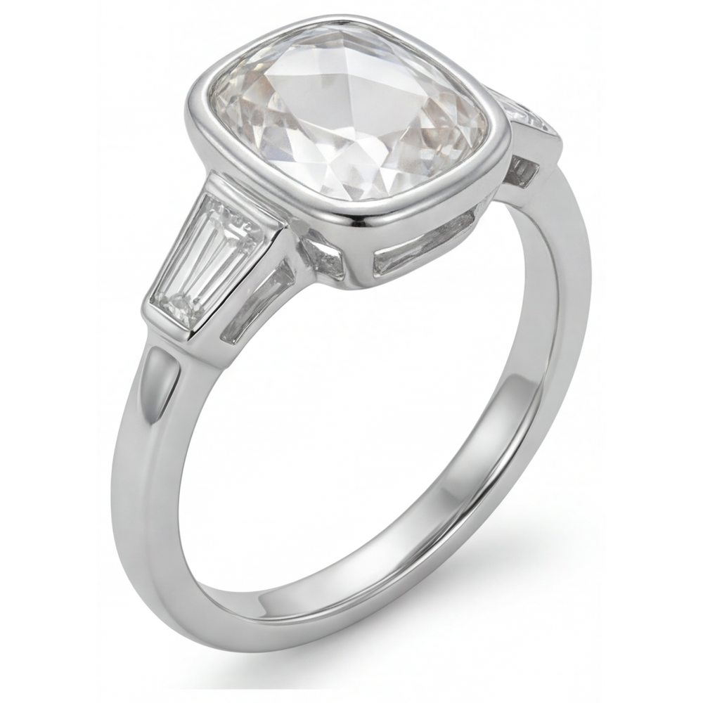 Handcrafted Diamond Three Stone Ring 3 ct – front view