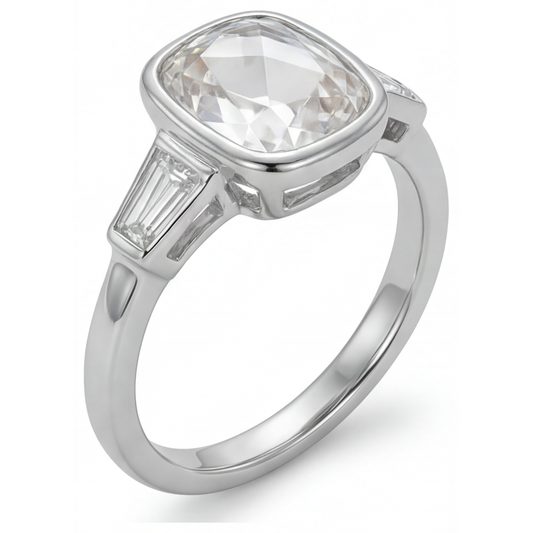 Handcrafted Diamond Three Stone Ring 3 ct – front view