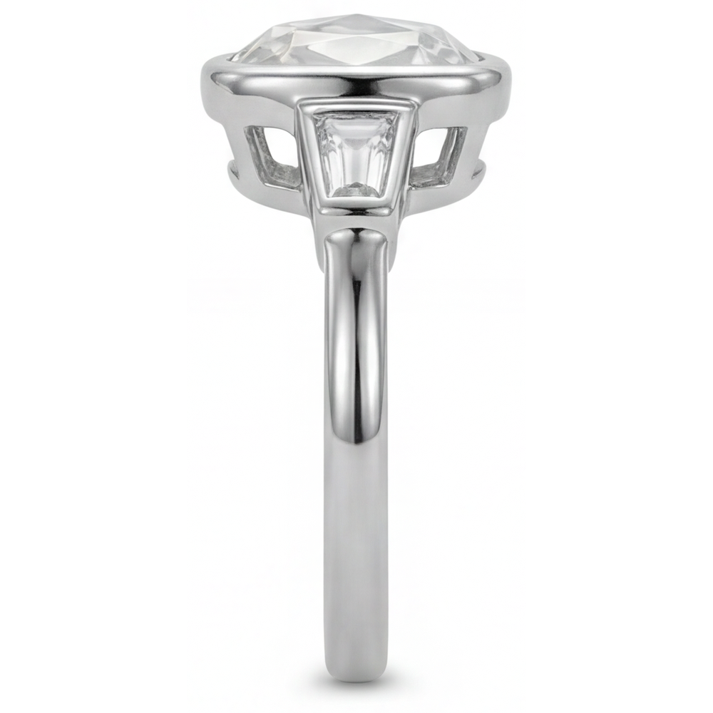 Diamond Cushion Three Stone Ring in 14K White Gold – side view