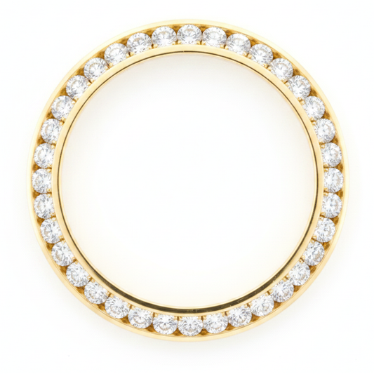 Diamond Watch Bezel 1 Carat 28 mm To Fit Rolex Datejust Natural 14K Yellow Gold Round Channel