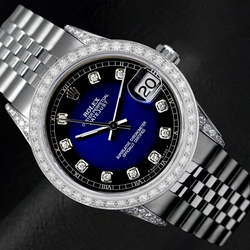 Dj Watch Custom Blue Natural Earth Mined Diamond Dial Bezel Rolex Jubilee Bracelet Ss QUICK SET