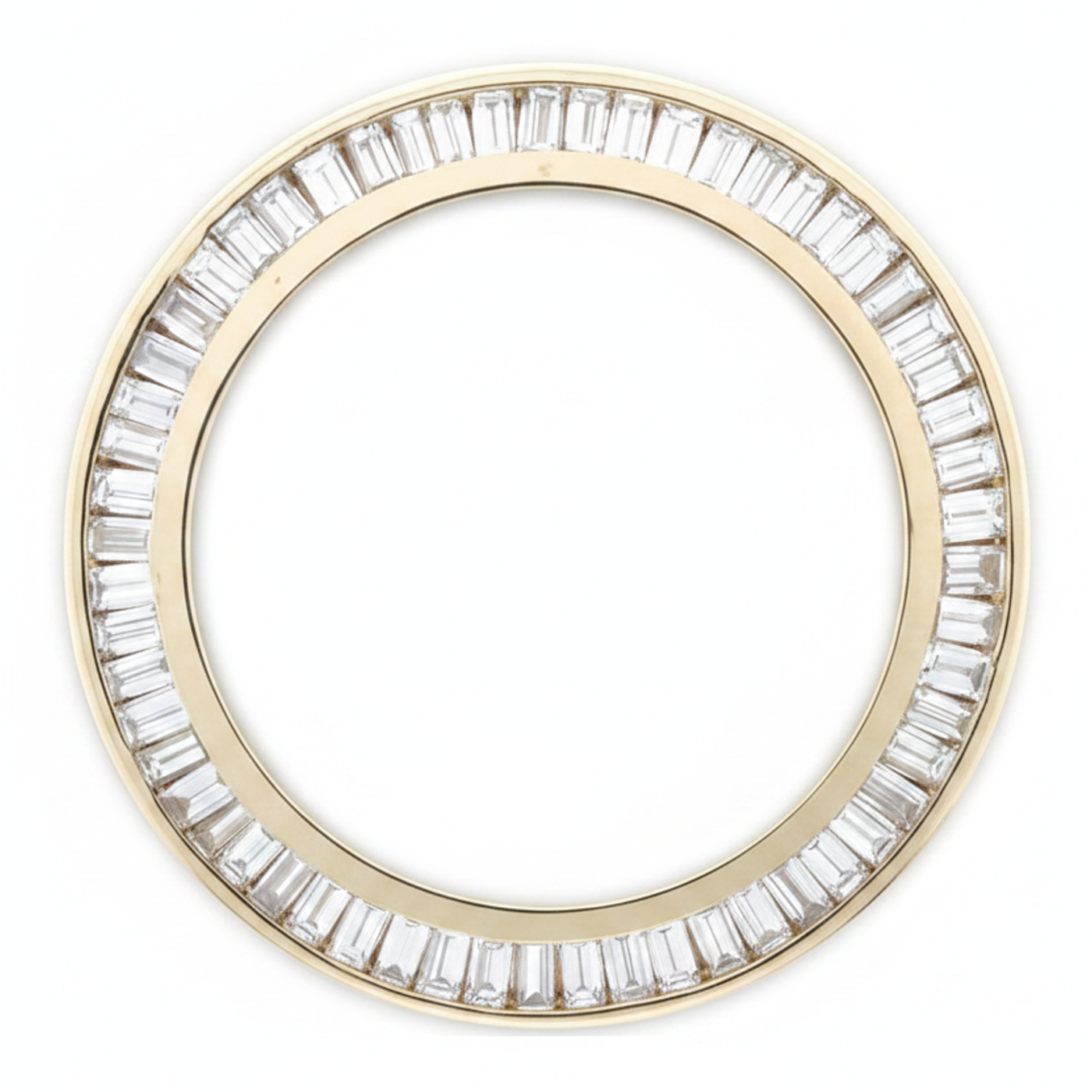 Double Row Baguette Diamond Watch Bezel 2.5 Carat 28 mm To Fit Rolex Datejust Natural 14K Yellow Gold