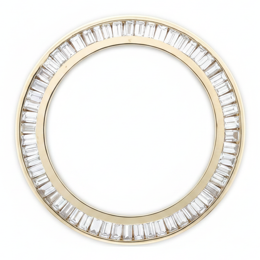 Double Row Baguette Diamond Watch Bezel 2.5 Carat 28 mm To Fit Rolex Datejust Natural 14K Yellow Gold