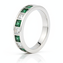 Emerald Cut Engagement Ring Real Half Eternity 18K White Gold