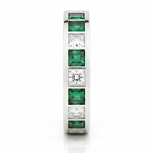 Emerald Cut Engagement Ring Real Half Eternity 18K White Gold