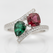 Emerald Engagement Ring 1.5 Carat Real Green Two Stone 18K White Gold