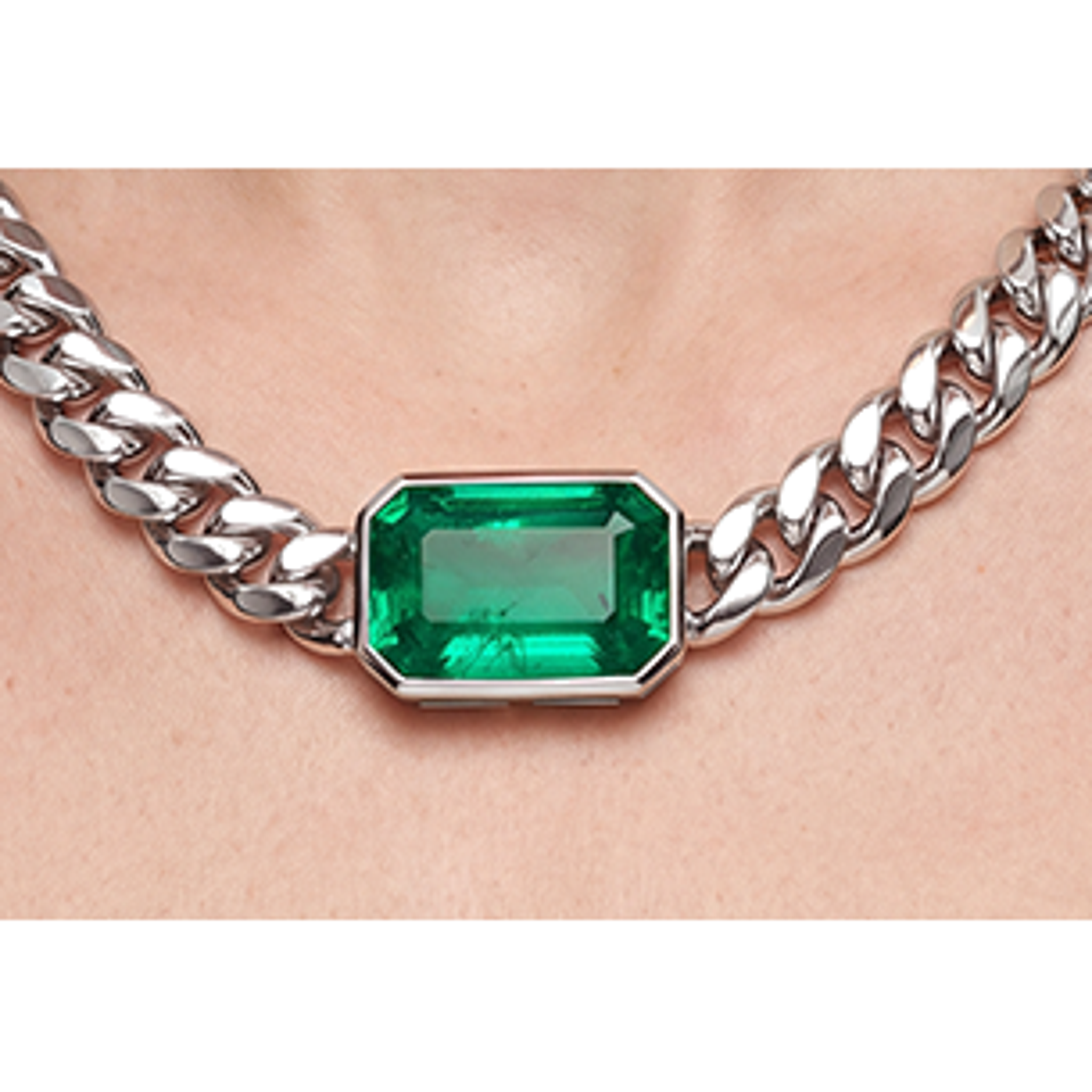 Miami Cuban East West Emerald Slide Necklace 27 Carats Gold