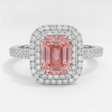 Padparadscha Sapphire Ring 3.8 Carat Natural Emerald Double Halo 14K White Gold