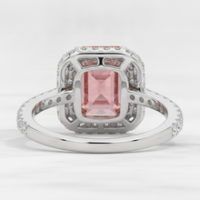 Padparadscha Sapphire Ring 3.8 Carat Natural Emerald Double Halo 14K White Gold