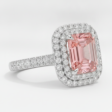 Padparadscha Sapphire Ring 3.8 Carat Natural Emerald Double Halo 14K White Gold