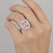 Padparadscha Sapphire Ring 3.8 Carat Natural Emerald Double Halo 14K White Gold