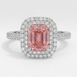Padparadscha Sapphire Ring 3.8 Carat Natural Emerald Double Halo 14K White Gold