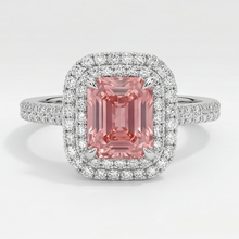 Padparadscha Sapphire Ring 3.8 Carat Natural Emerald Double Halo 14K White Gold