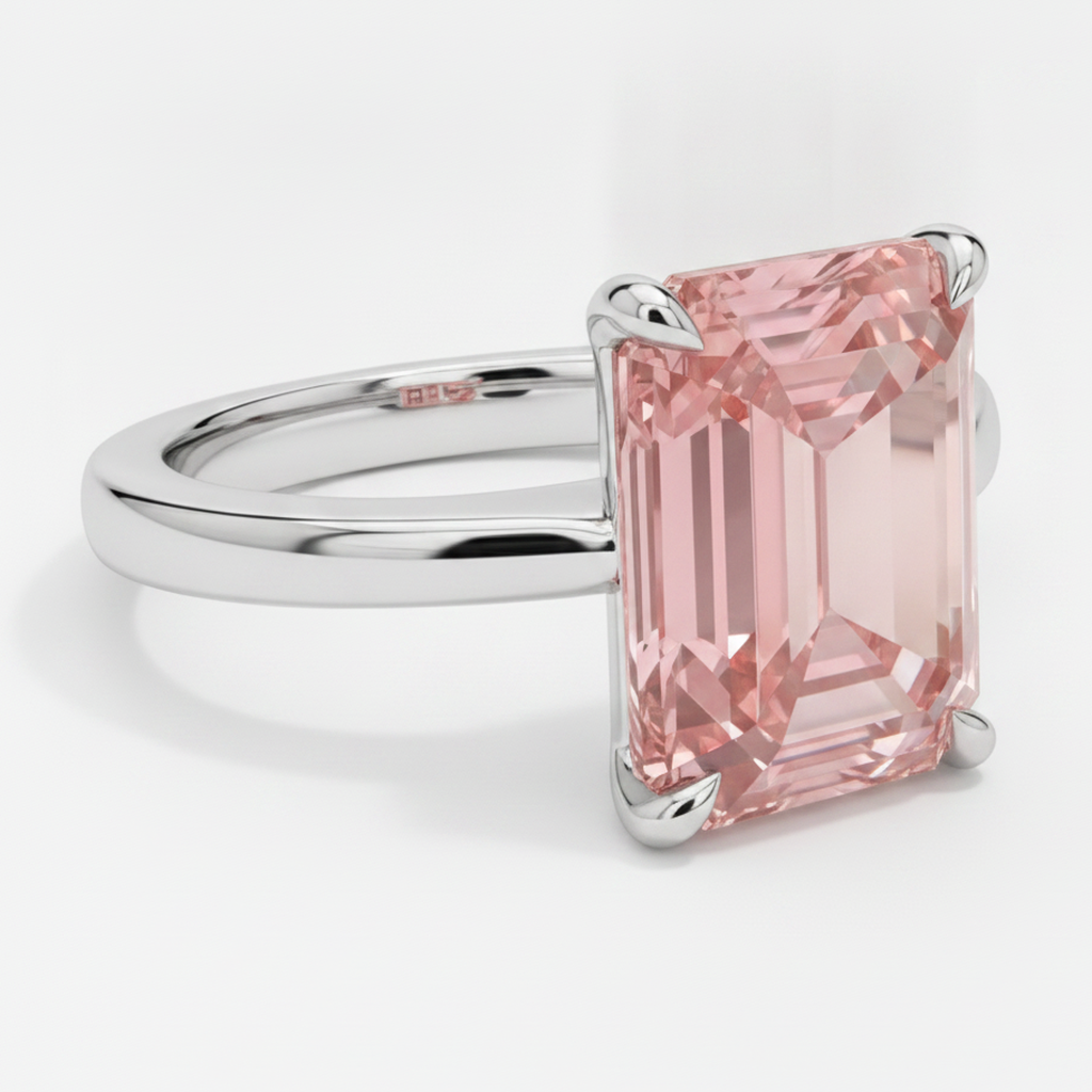 Peach Color Sapphire 2.5 Carat Genuine Emerald Padparadscha Solitaire Ring 14K White Gold