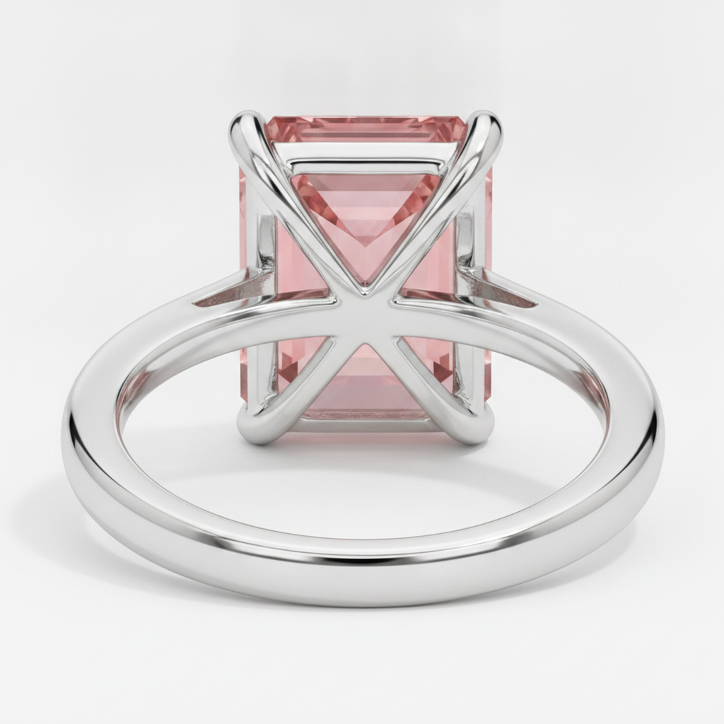Peach Color Sapphire 2.5 Carat Genuine Emerald Padparadscha Solitaire Ring 14K White Gold