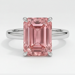 Peach Color Sapphire 2.5 Carat Genuine Emerald Padparadscha Solitaire Ring 14K White Gold