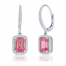 Pink Diamond Earrings 2.4 Carat Lab Grown Emerald Halo Leverback 14K White Gold