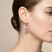 Pink Diamond Earrings 2.4 Carat Lab Grown Emerald Halo Leverback 14K White Gold