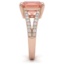 Peach Sapphire Engagement Ring 4.3 Carat Lab Grown Emerald Padparadscha Pave 14K Rose Gold