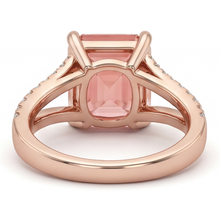 Peach Sapphire Engagement Ring 4.3 Carat Lab Grown Emerald Padparadscha Pave 14K Rose Gold