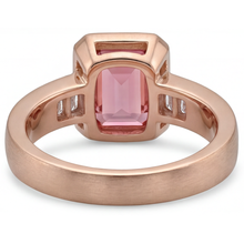 Orange Padparadscha Sapphire Ring 2.9 Carat Real Emerald and White Baguette Bezel Three Stone 14K Rose Gold