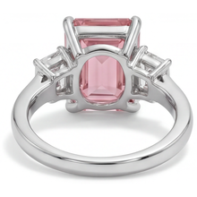 Padparadscha Ring 2.9 Carat Genuine Emerald Sapphire and White Baguette Three Stone Plain 14K Gold