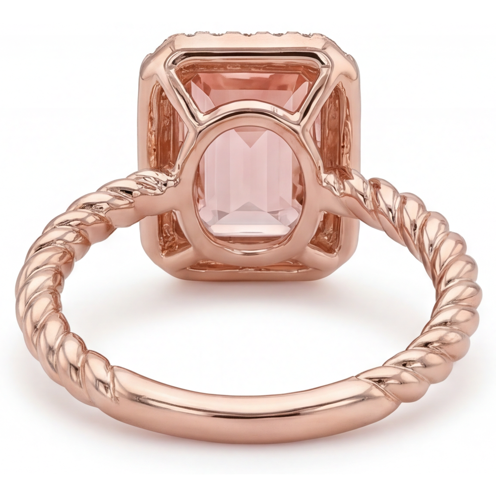 Orange Padparadscha Sapphire Ring 2.5 Carat Genuine Emerald Halo 14K Rose Gold
