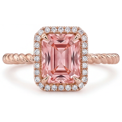Orange Padparadscha Sapphire Ring 2.5 Carat Genuine Emerald Halo 14K Rose Gold