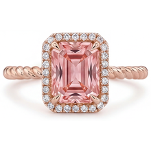 Orange Padparadscha Sapphire Ring 2.5 Carat Genuine Emerald Halo 14K Rose Gold