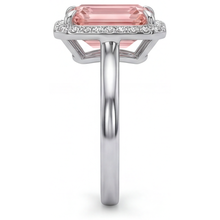 Peach Sapphire Engagement Ring 2.8 Carat Real Emerald Padparadscha Halo 14K White Gold