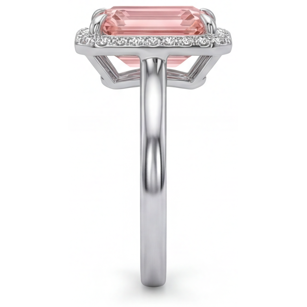 Peach Sapphire Engagement Ring 2.8 Carat Real Emerald Padparadscha Halo 14K White Gold