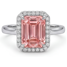 Peach Sapphire Engagement Ring 2.8 Carat Real Emerald Padparadscha Halo 14K White Gold