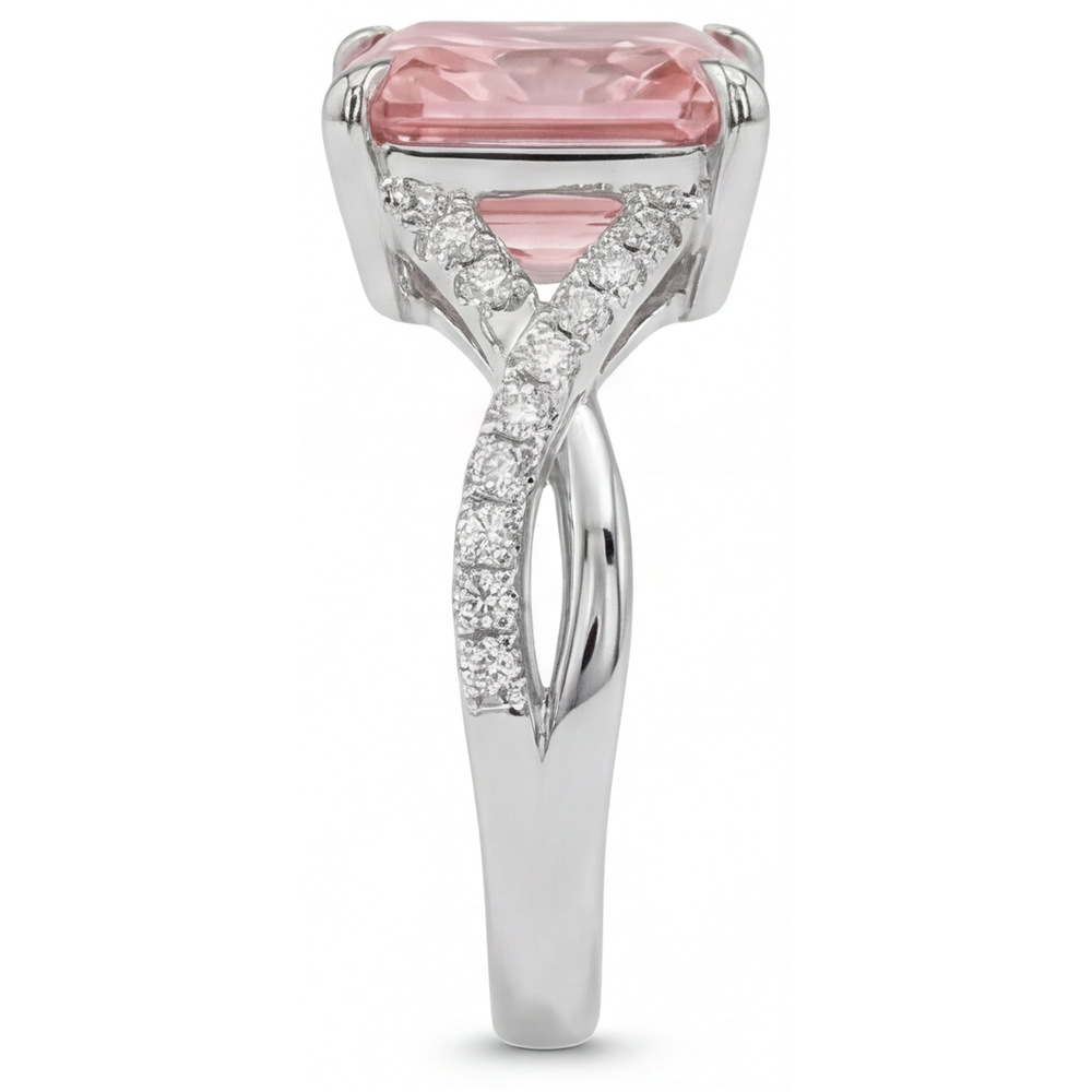 Peach Sapphire 2.8 Carat Genuine Emerald Padparadscha Pave Ring 14K White Gold