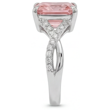 Peach Sapphire 2.8 Carat Genuine Emerald Padparadscha Pave Ring 14K White Gold