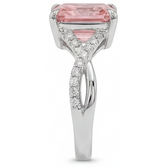 Peach Sapphire 2.8 Carat Genuine Emerald Padparadscha Pave Ring 14K White Gold