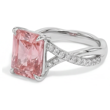 Peach Sapphire 2.8 Carat Genuine Emerald Padparadscha Pave Ring 14K White Gold